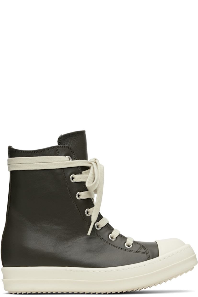 High-top buffed leather sneakers.

· LWG-certified leather
· Calfskin cap toe
· Lace-up closure
· Zip closure and metal eyelets at inner side
· Treaded rubber sole

Supplier color: Boaco/Milk/Milk