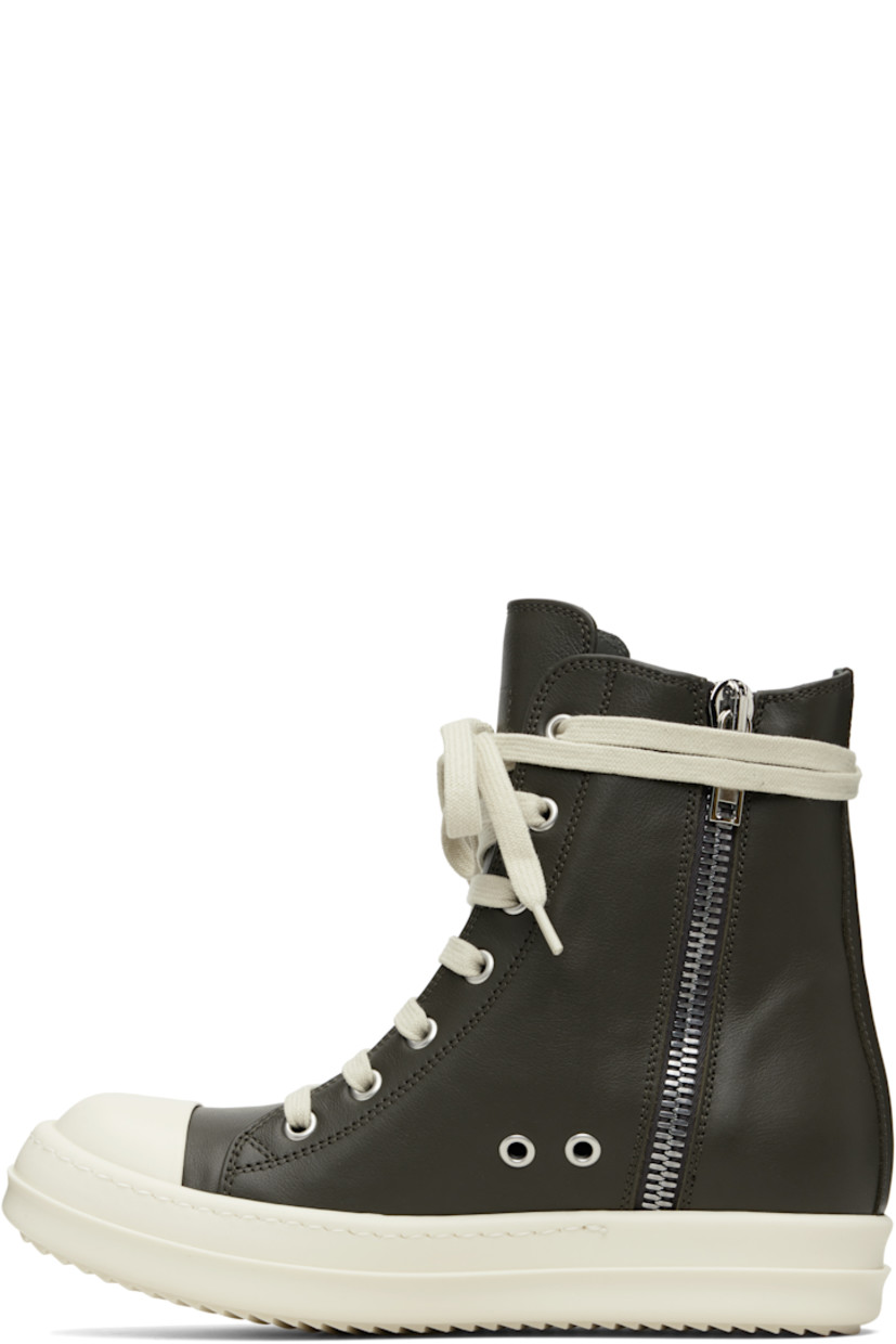 High-top buffed leather sneakers.

· LWG-certified leather
· Calfskin cap toe
· Lace-up closure
· Zip closure and metal eyelets at inner side
· Treaded rubber sole

Supplier color: Boaco/Milk/Milk