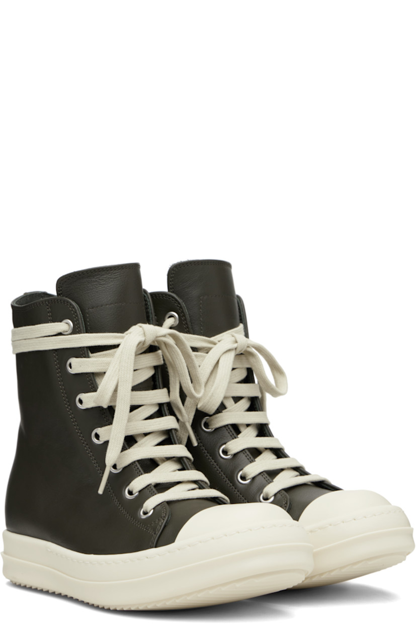 High-top buffed leather sneakers.

· LWG-certified leather
· Calfskin cap toe
· Lace-up closure
· Zip closure and metal eyelets at inner side
· Treaded rubber sole

Supplier color: Boaco/Milk/Milk