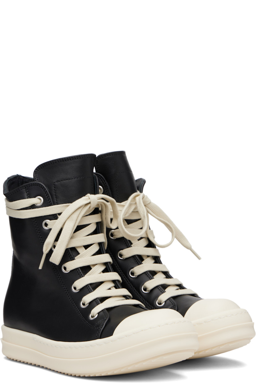 High-top buffed leather sneakers.

· LWG-certified leather
· Calfskin cap toe
· Lace-up closure
· Zip closure and metal eyelets at inner side
· Treaded rubber sole

Supplier color: Black/Milk/Milk