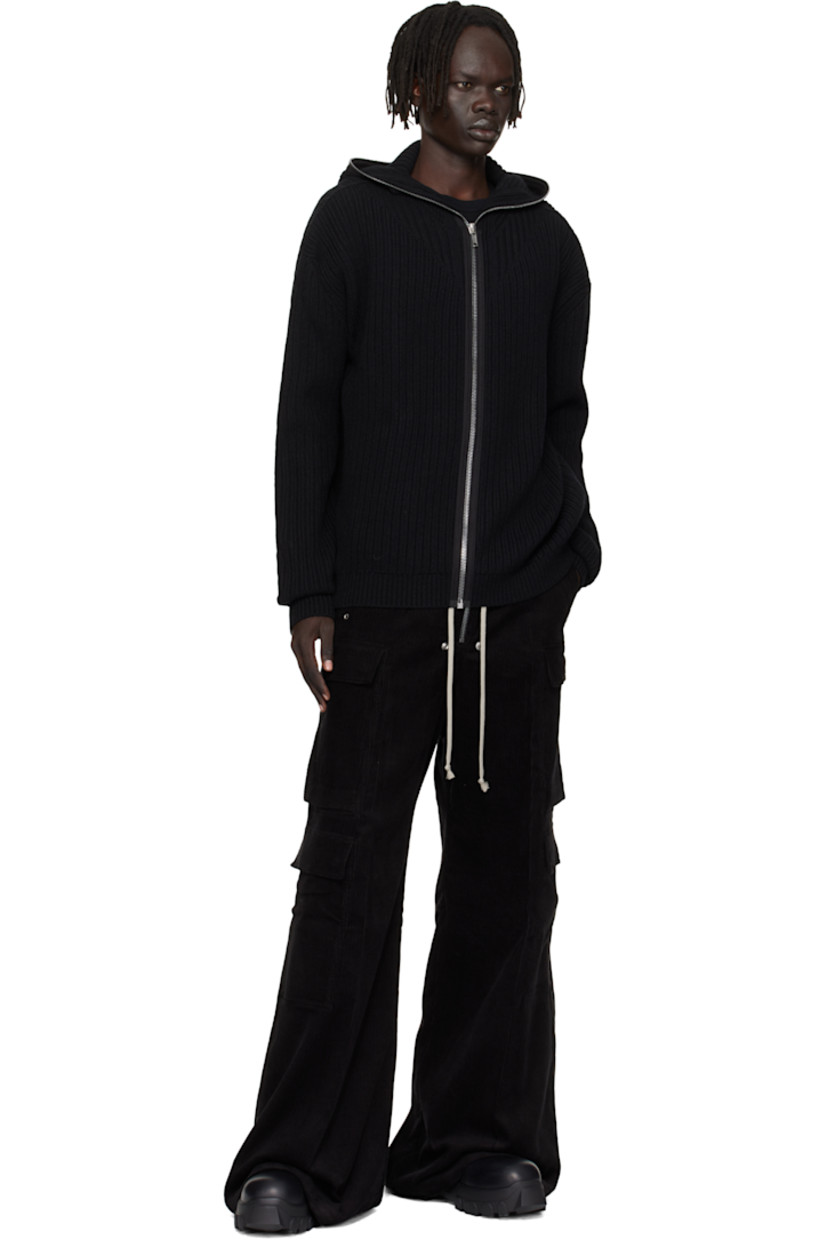 Heavyweight rib-knit virgin wool hoodie.

· Zip closure extends to hood
· Dropped shoulders
· Central garter-stitch stripe at back

Supplier color: Black