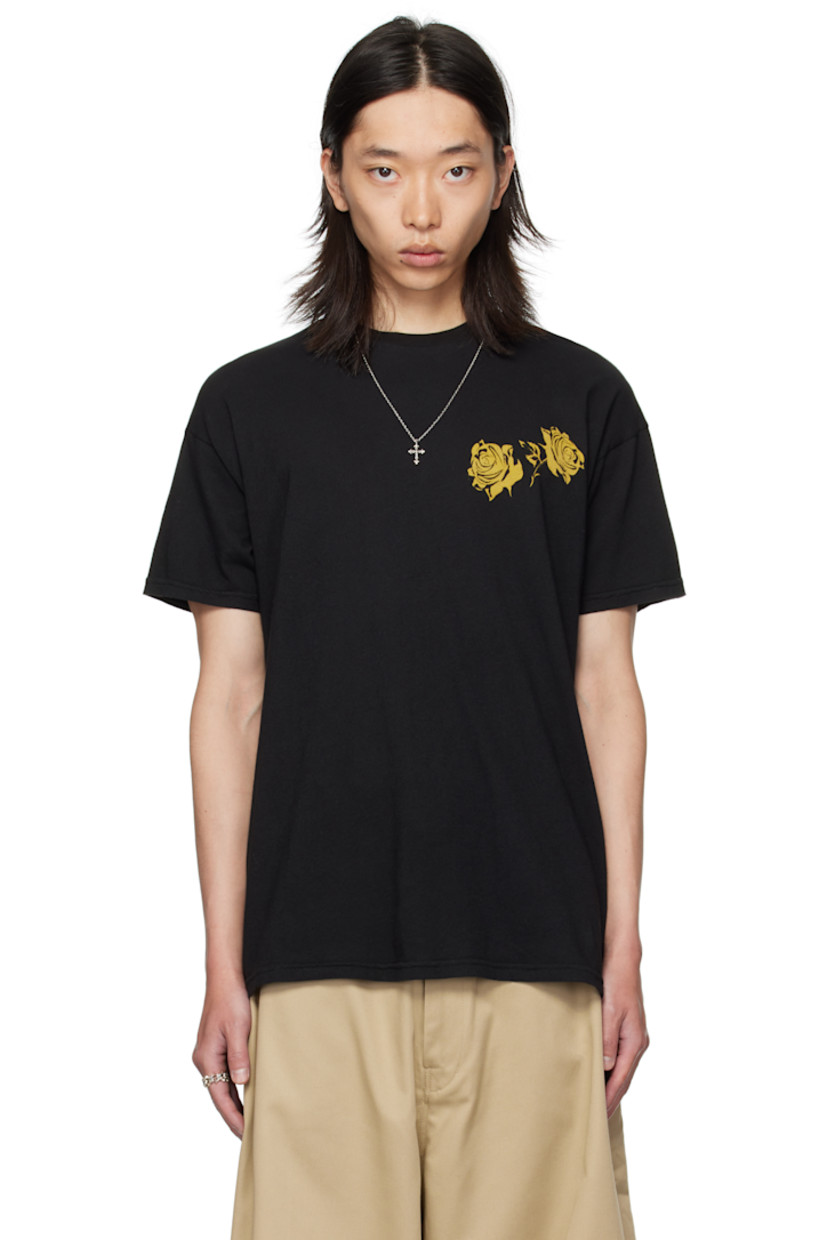 Cotton jersey T-shirt. 

· Rib-knit crewneck
· Graphic printed at chest 
· Text, graphic, and logo printed at back
· Dropped shoulders

Supplier color: Black