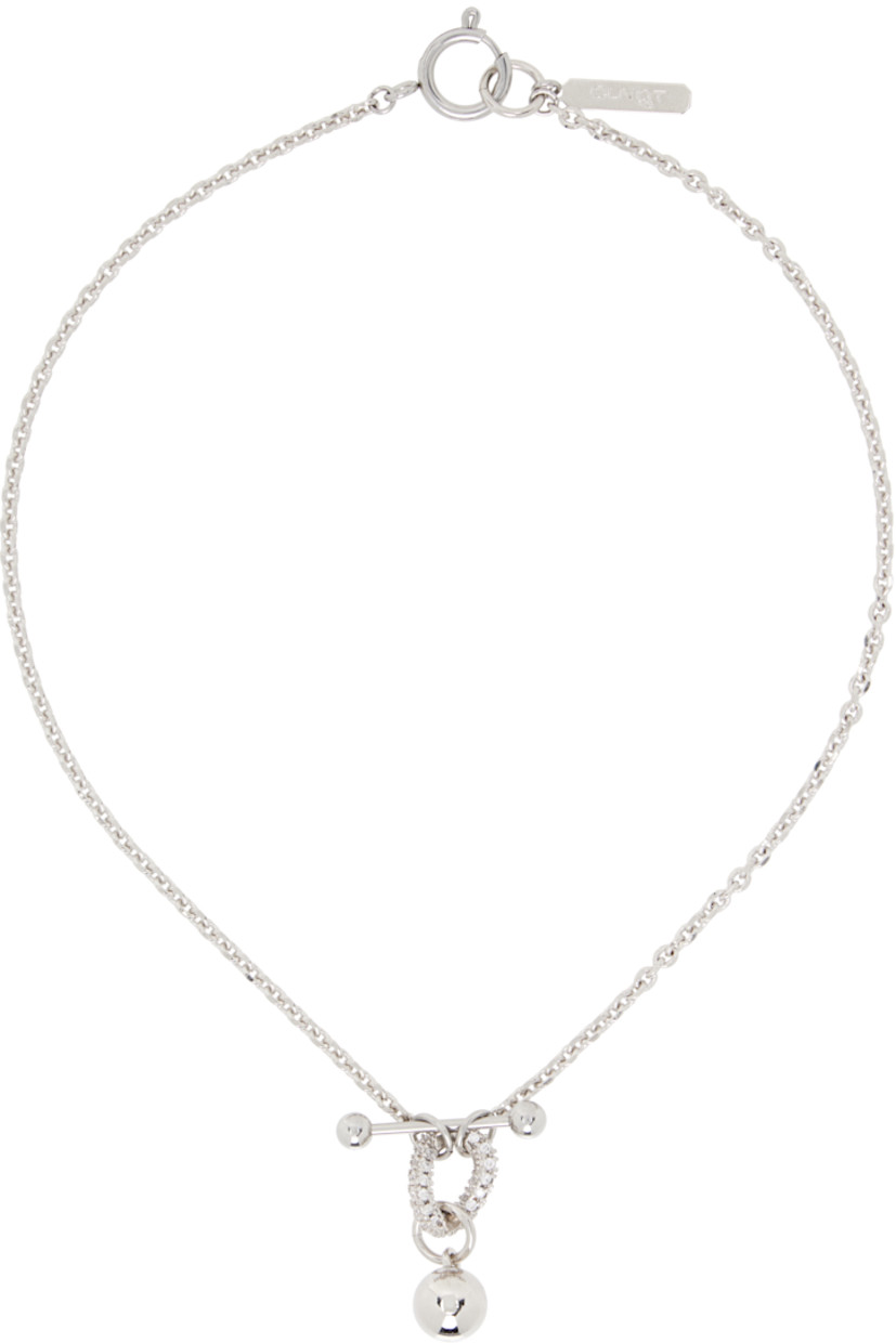 Handcrafted cable chain choker in palladium-plated brass.

· Pendant with crystals and charms at drop
· Logo plaque at spring-ring fastening
· L14.5"

Supplier color: Palladium