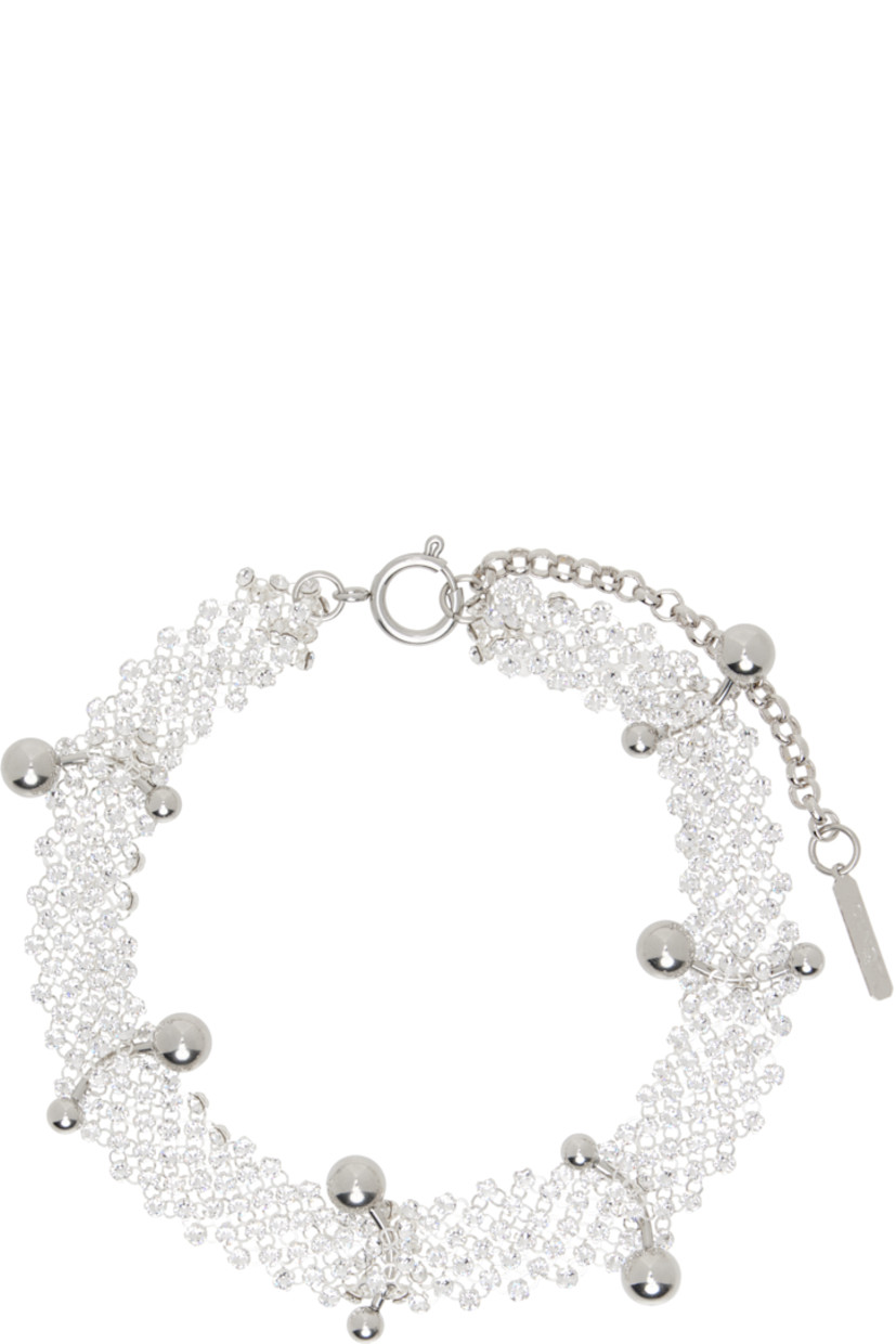 Handcrafted cup chain and cable chain choker in palladium-plated brass.

· Bezel-set crystals and charms throughout
· Logo plaque at adjustable spring-ring fastening
· L14.5"

Supplier color: Palladium