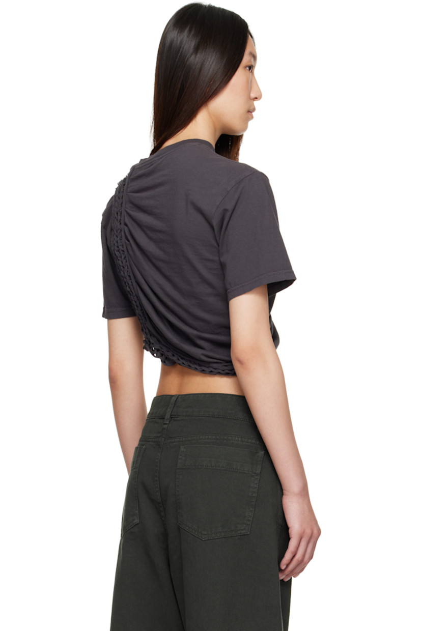 Organic cotton jersey T-shirt.

· Offset rib-knit crewneck
· Open-braided detailing at front, hem, and back
· Asymmetrical hem

Supplier color: Charcoal