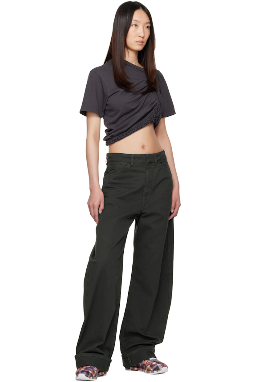 Organic cotton jersey T-shirt.

· Offset rib-knit crewneck
· Open-braided detailing at front, hem, and back
· Asymmetrical hem

Supplier color: Charcoal