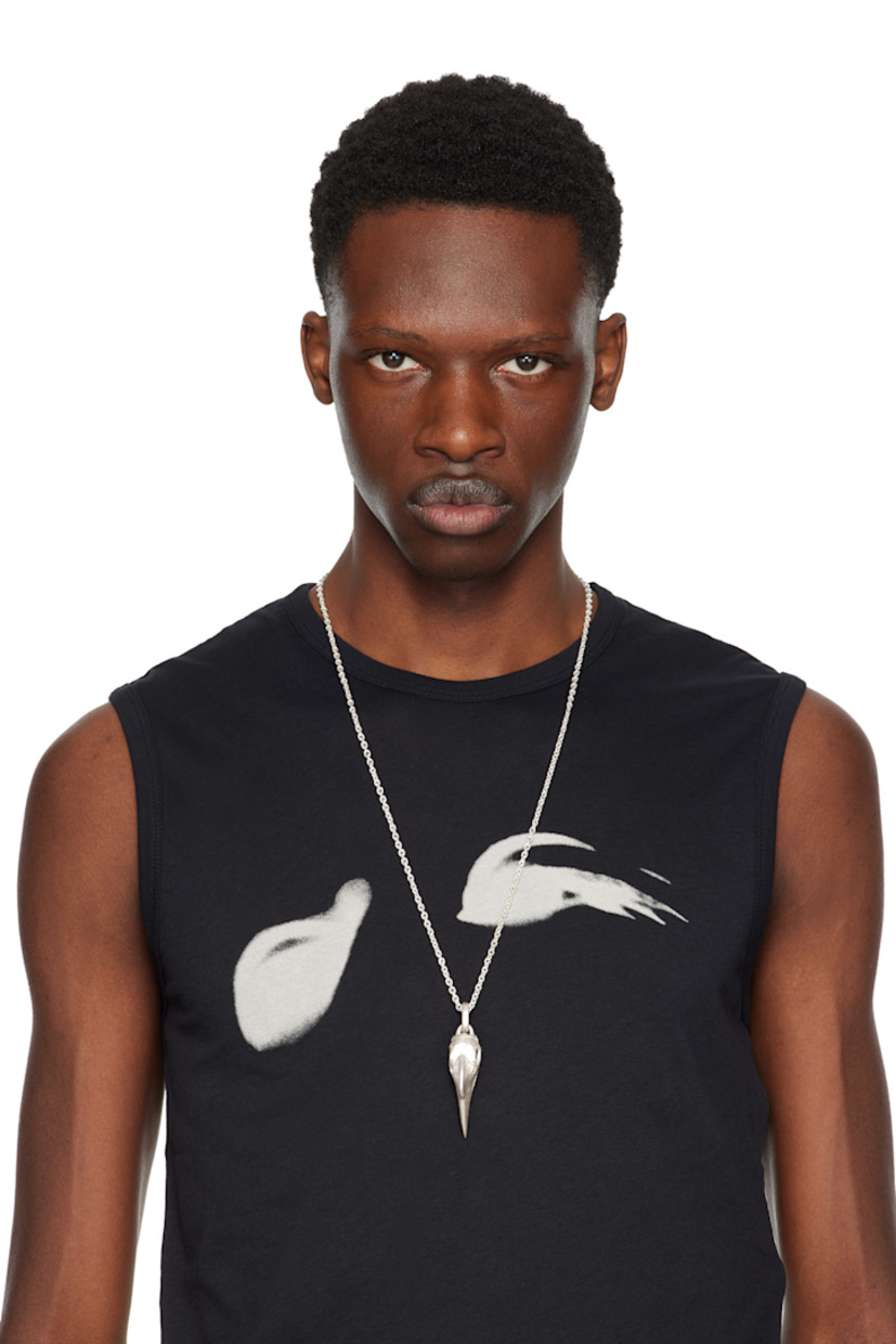 Handcrafted cable chain necklace in sterling silver. 

· Graphic pendant at drop 
· Logo and hallmarking at toggle fastening 
· L29"

Supplier color: Matte sterling silver