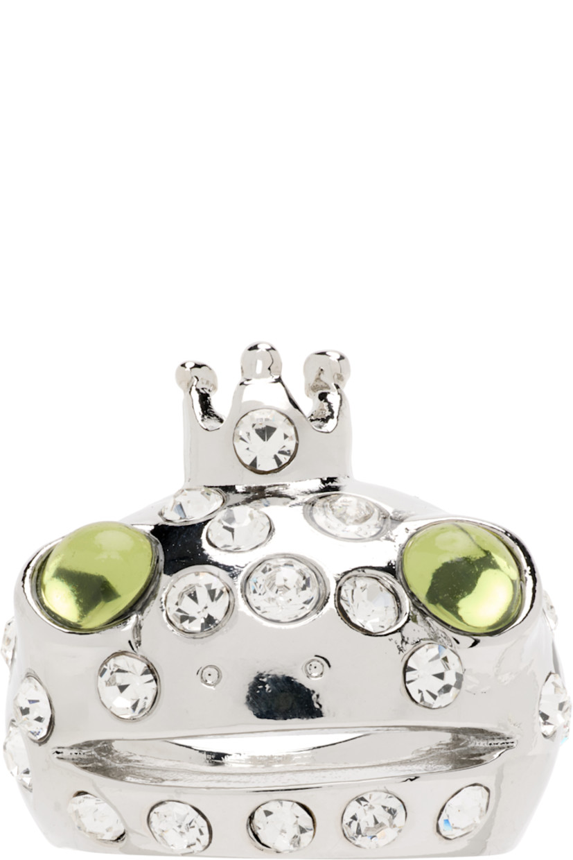Ring in silver-tone recycled pewter. Graphic and bezel-set deadstock crystals at face.

Supplier color: Silver/Lime freckles