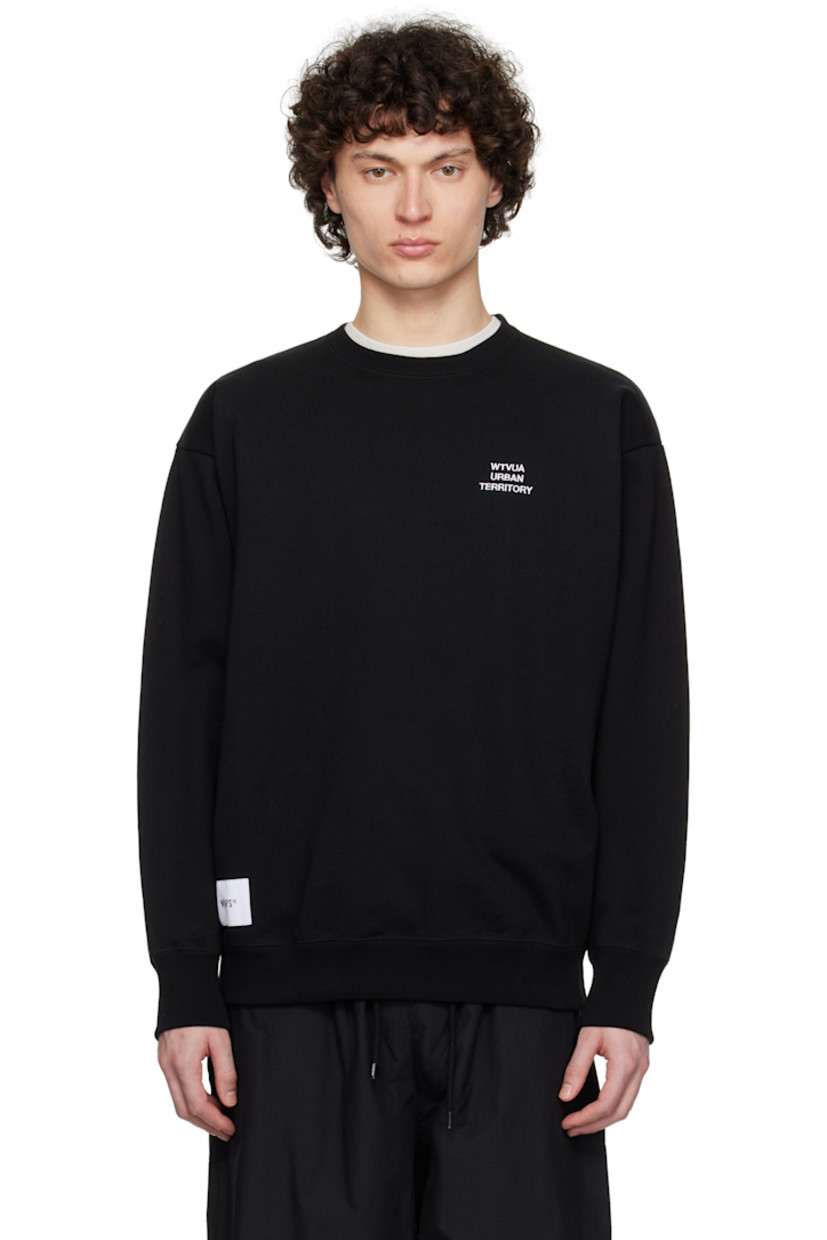 French terry sweatshirt. 

· Rib-knit crewneck, hem, and cuffs
· Text embroidered at chest
· Logo patch at front hem 
· Logo flag at side seam
· Dropped shoulders

Supplier color: Black