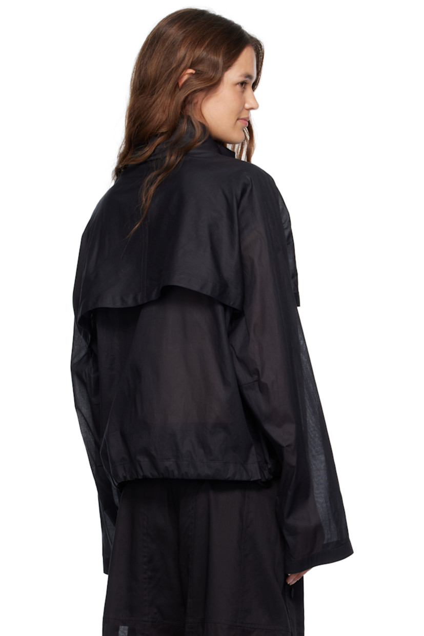 Sheer cotton muslin jacket.

· Paneled construction
· Stand collar
· Two-way zip closure
· Storm flap at front and back
· Zip pockets at waist
· Drawstring at hem
· Unlined

Supplier color: Black