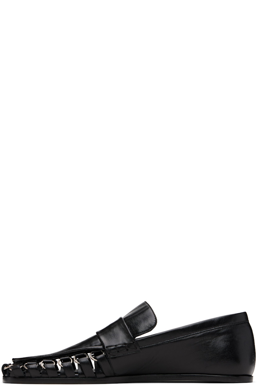 Grained sheepskin loafers.

· Square toe 
· Cutouts with D-rings at toe and sides
· Strap at vamp
· Leather sole with rubber injections 

Supplier color: Black