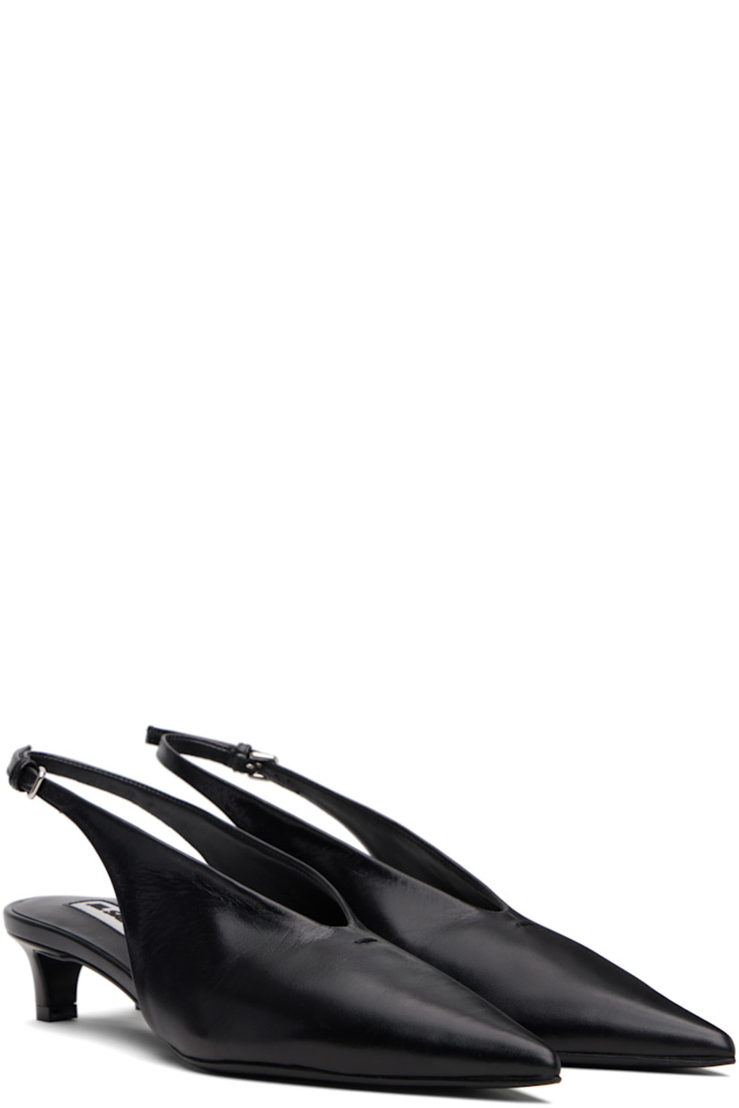Grained calfskin heels. 

· Pointed toe 
· Stitch at vamp
· Pin-buckle slingback strap
· Covered kitten heel
· Leather sole with rubber injections
· Heel: H1.5"

Supplier color: Black