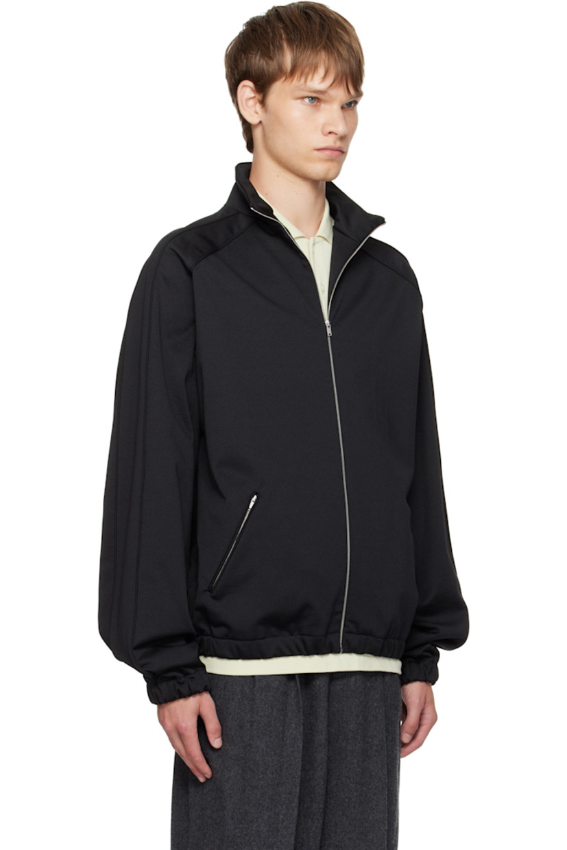 Cotton-blend bonded jersey sweatshirt.

· Stand collar
· Zip closure
· Zip pockets at front
· Elasticized hem and cuffs
· Piping at saddle shoulders
· Full satin lining

Supplier color: Black