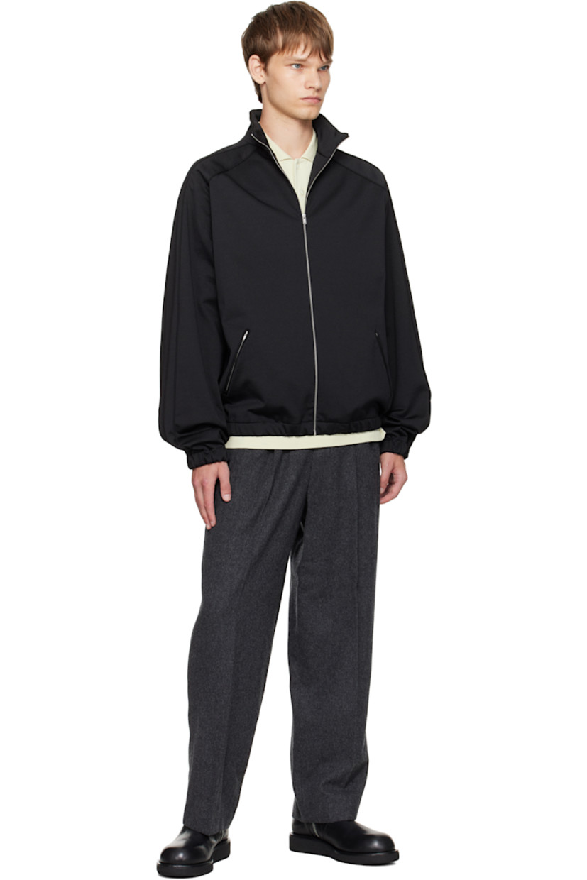 Cotton-blend bonded jersey sweatshirt.

· Stand collar
· Zip closure
· Zip pockets at front
· Elasticized hem and cuffs
· Piping at saddle shoulders
· Full satin lining

Supplier color: Black