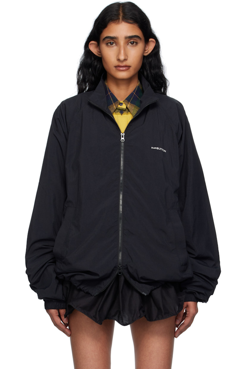 Nylon taffeta jacket.

· Stand collar
· Two-way zip closure
· Logo printed at chest and back
· Welt pockets at front
· Bungee-style drawstring at hem
· Metal eyelets at underarms
· Raglan sleeves
· Elasticized cuffs
· Full mesh lining

Supplier color: Bk