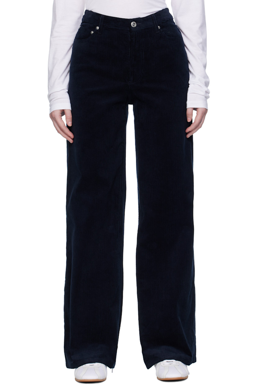 Cotton corduroy trousers.

· Wide straight-leg
· High-rise
· Belt loops
· Five-pocket styling
· Zip fly

Supplier color: Dark navy