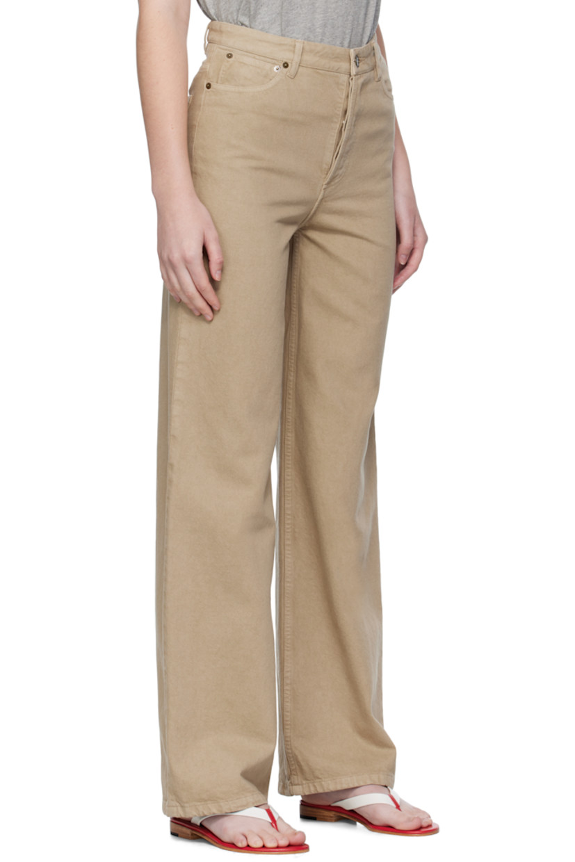 Non-stretch organic cotton denim jeans.

· Wide, straight-leg
· High-rise
· Belt loops
· Five-pocket styling
· Button fly

Supplier color: Beige