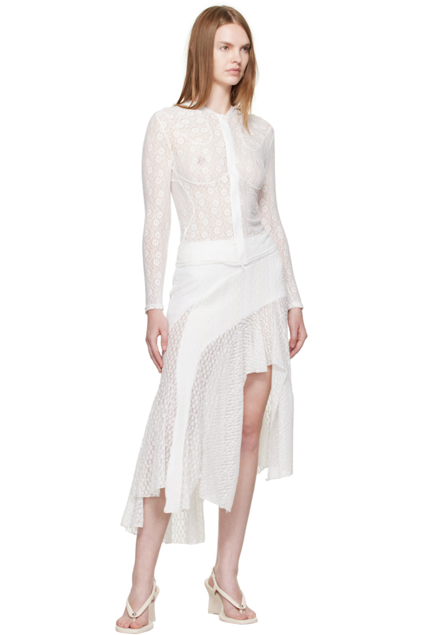 Stretch nylon lace hoodie. 

· Floral pattern throughout
· Sheer
· Two-way zip closure 

Supplier color: White