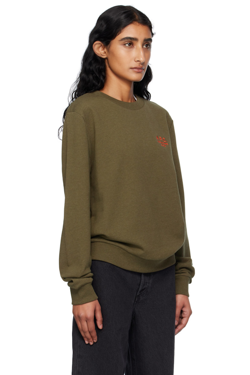Heavyweight stretch organic cotton fleece sweatshirt.

· GOTS-certified cotton
· Rib-knit crewneck, hem, and cuffs
· Logo embroidered at chest

Supplier color: Kaki chine/Rouge