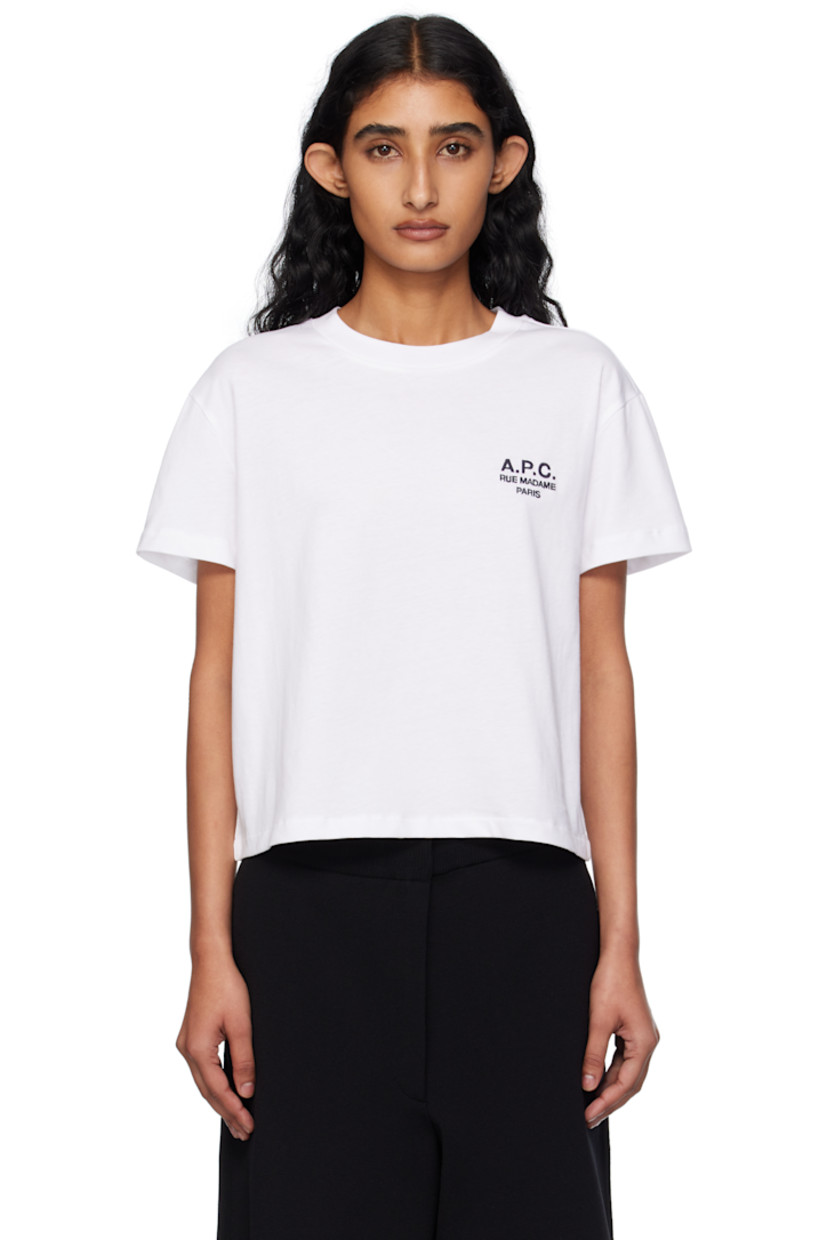 Heavyweight organic cotton jersey T-shirt.

· GOTS-certified cotton
· Rib-knit crewneck
· Logo embroidered at chest
· Cropped hem

Supplier color: Blanc/Dark navy