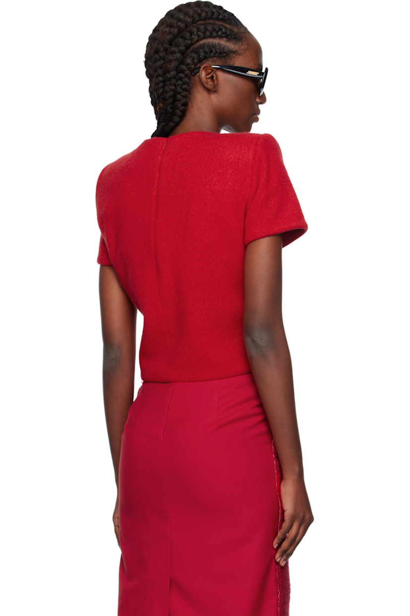 Knit extra superfine wool- and cashmere-blend T-shirt.

· Round neck
· Zip vent at side seam
· Padded shoulders
· Zip closure at back
· Jersey lining

Supplier color: Rd