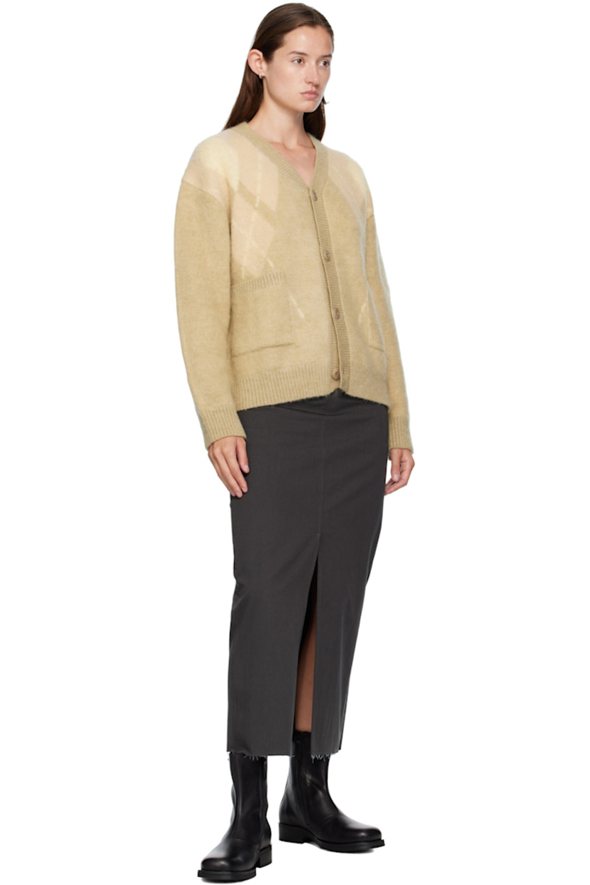 Cotton-blend twill midi skirt. 

· Belt loops
· Darts at front and back waist 
· Central seam at front and back
· Frayed edges at hem 
· Zip fly at side seam
· Mock welt pockets at back 
· Central vent at back hem 

Supplier color: Olive charcoal