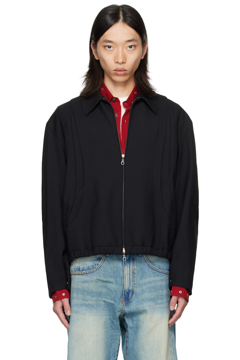 Wool-blend twill jacket. 

· Spread collar 
· Two-way zip closure
· Pleats at front and back
· Welt pocket at front 
· Elasticized hem 
· Darts at sleeves
· Press-stud fastening at cuffs
· Welt pocket at interior 
· Full plain-woven cotton-blend and satin lining 

Supplier color: Black