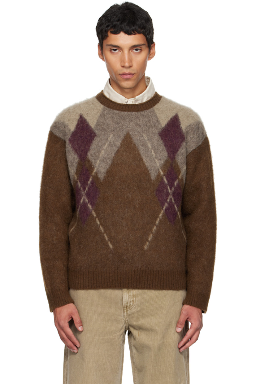 Brushed knit nylon-blend sweater.

· Argyle pattern throughout
· Rib-knit crewneck, hem, and cuffs
· Dropped shoulders

Supplier color: Melange