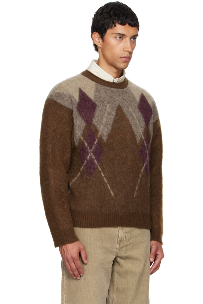 Brushed knit nylon-blend sweater.

· Argyle pattern throughout
· Rib-knit crewneck, hem, and cuffs
· Dropped shoulders

Supplier color: Melange