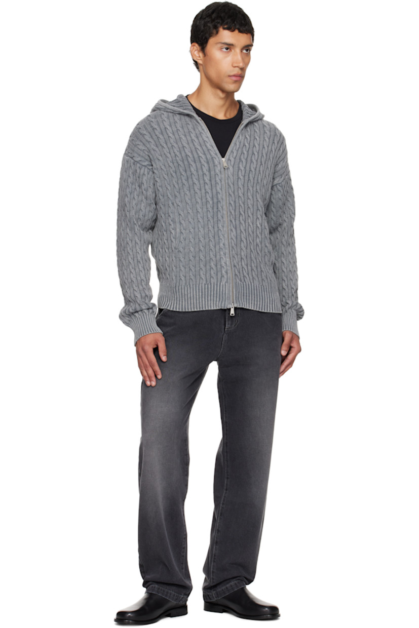 Cable-knit cotton hoodie.

· Garment-dyed
· Two-way zip closure
· Welt pockets at front
· Rib-knit hem and cuffs
· Dropped shoulders

Supplier color: Washed grey