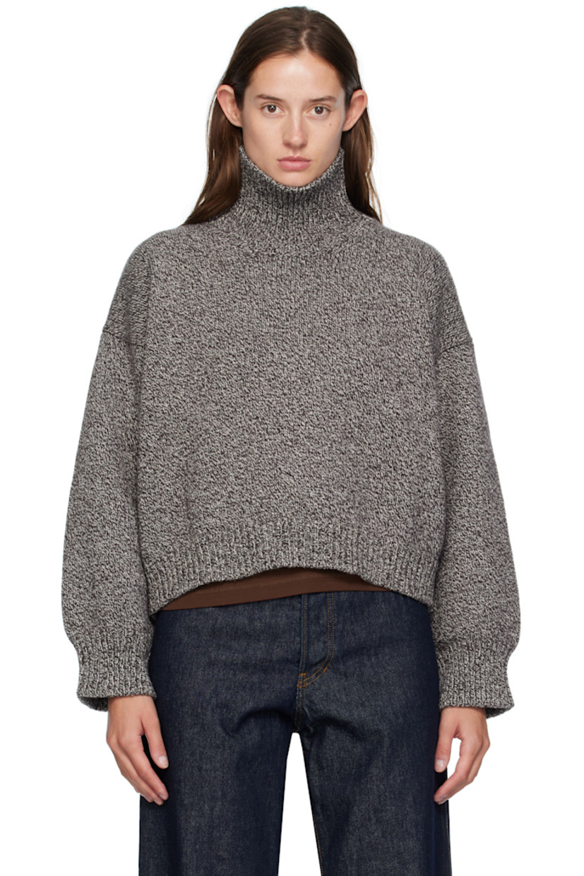 Knit superfine lambswool turtleneck.

· Fully fashioned construction
· Marling throughout
· Rib-knit collar, hem, and cuffs
· Cropped hem
· Dropped shoulders

Supplier color: Dark brown marle