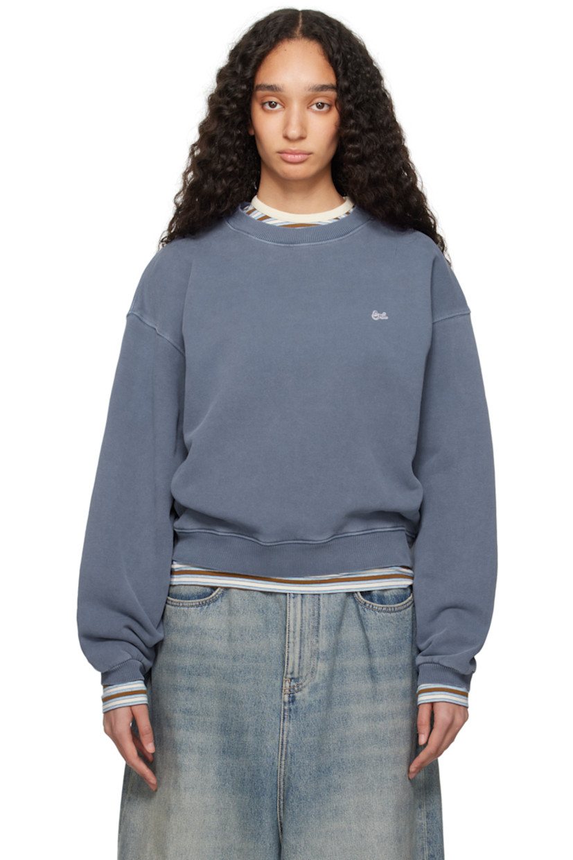 French terry sweatshirt. 

· Rib-knit crewneck, hem, and cuffs
· Embroidered logo patch at chest
· Dropped shoulders

Supplier color: Blue