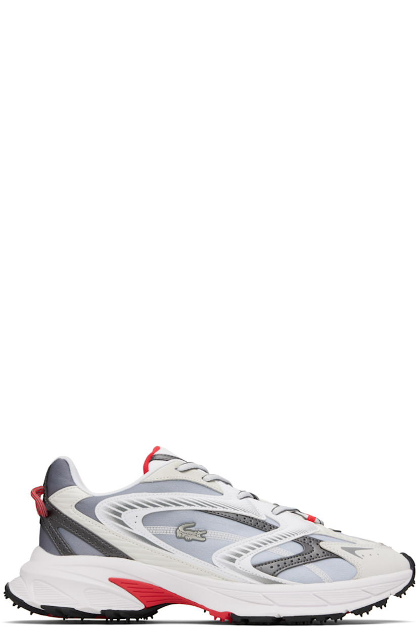 Low-top mesh and buffed faux-leather sneakers.

· Perforations and embossed logo at toe
· Lace-up closure
· Logo embossed at padded tongue
· Padded collar
· Logo appliqué at outer side
· Pull-loops at heel tab
· Foam rubber midsole
· Treaded rubber sole

Supplier color: White/Red