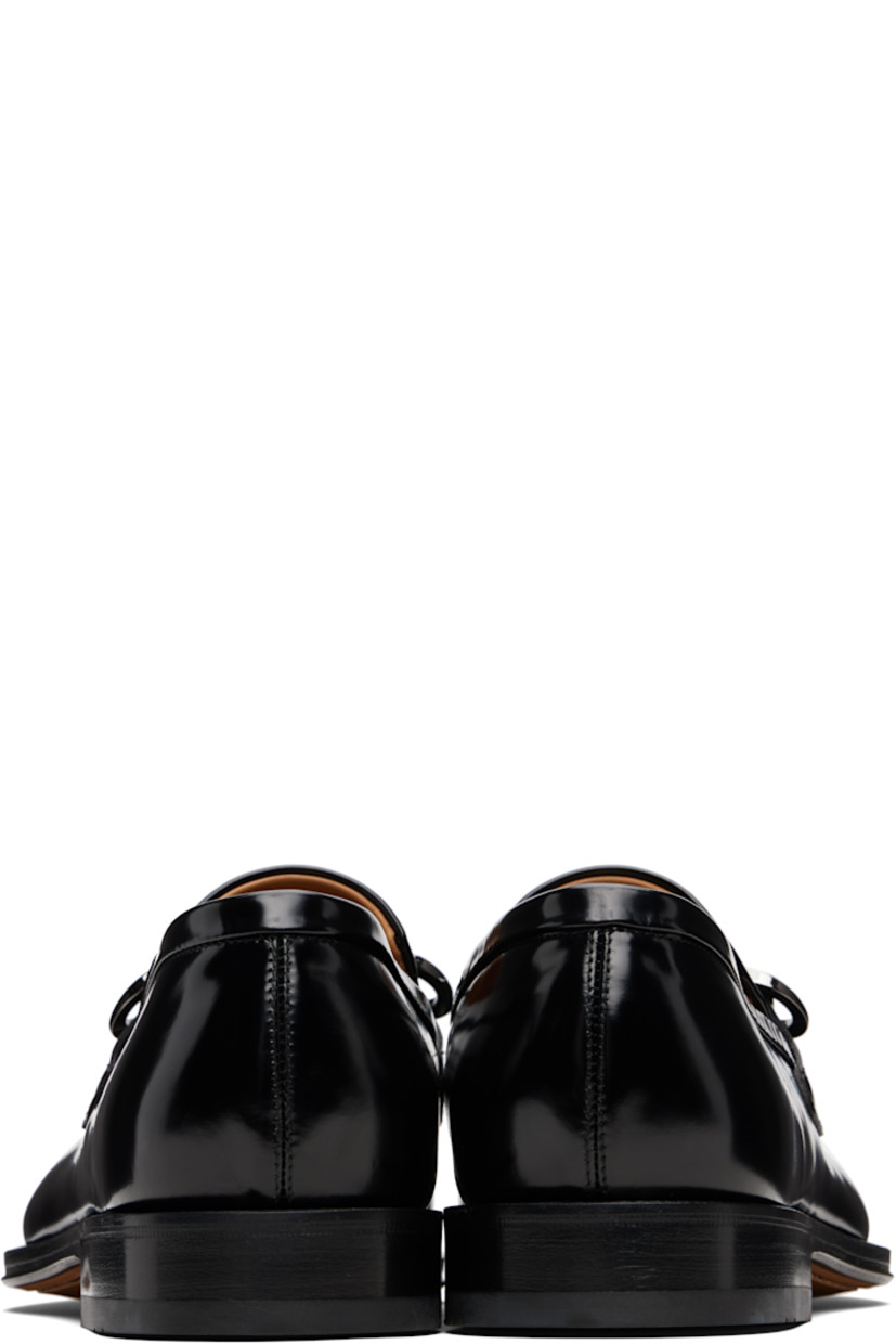 Patent calfskin loafers.

· Square moc toe
· Logo hardware at vamp
· Buffed leather lining
· Stacked leather heel with rubber injection
· Calfskin sole

Supplier color: Black