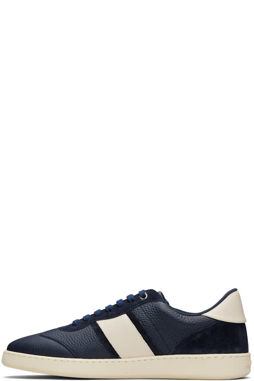 Low-top paneled calfskin suede and grained calfskin sneakers.

· Logo embossed throughout
· Lace-up closure
· Padded tongue and collar
· Logo embossed at heel
· Mesh lining
· Treaded rubber sole

Supplier color: Blue Marine/Mascarpone
