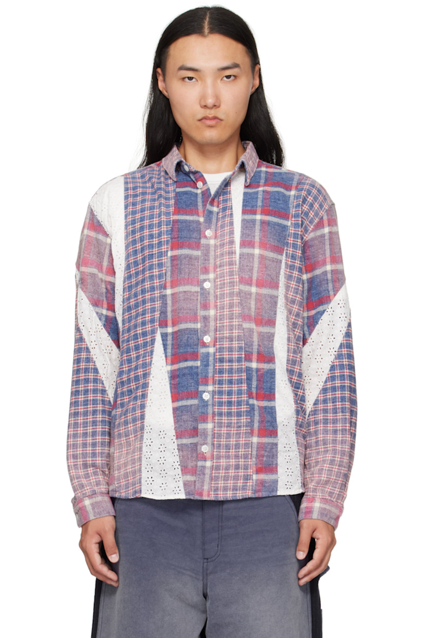 Brushed cotton flannel shirt.

· Faded check patterns throughout
· Floral-embroidered plain-woven panels throughout
· Spread collar
· Button closure
· Shirttail hem
· Buttoned barrel cuffs

Supplier color: Blue