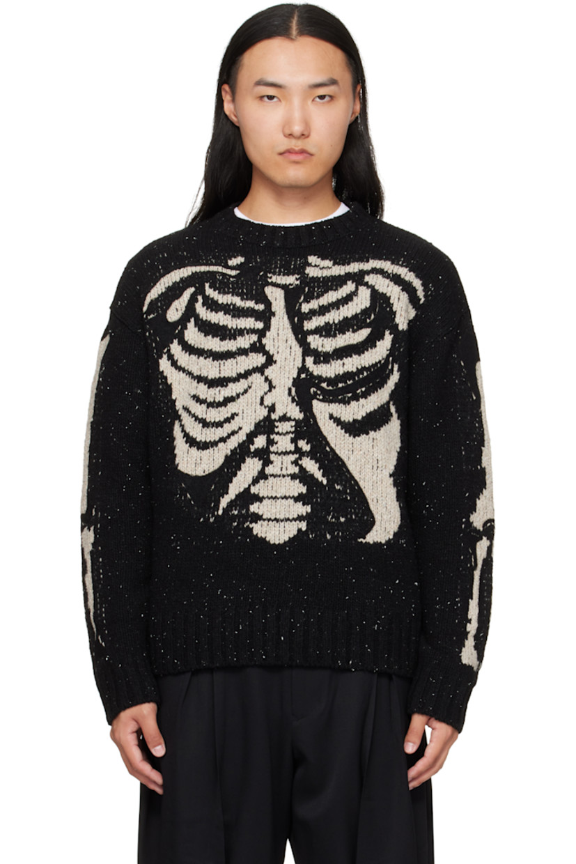 Knit wool-blend sweater.

· Speckled knit detailing throughout
· Rib-knit crewneck, hem, and cuffs
· Intarsia-knit graphic at front and sleeves

Supplier color: Black