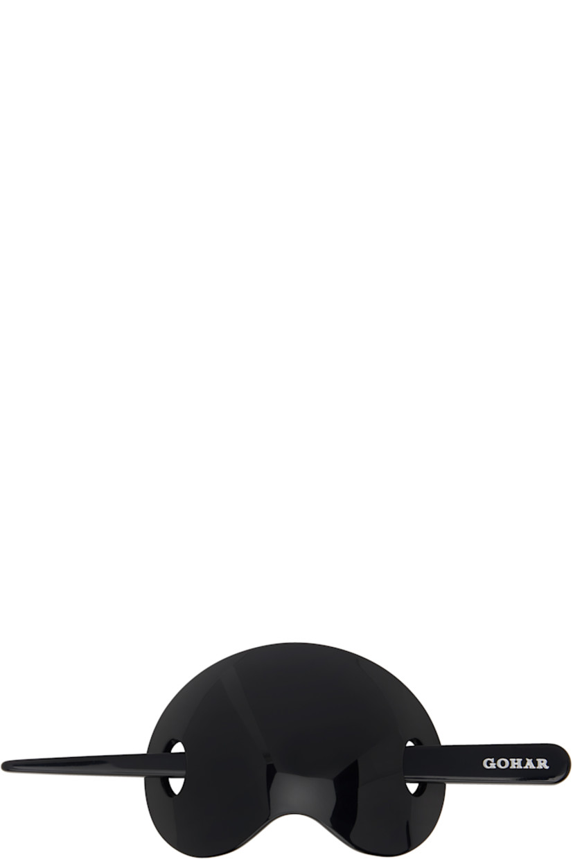 Acetate hair-pin barrette.

· Logo embossed at pin
· Barrette: W3.5"
· Pin: L6" 

Supplier color: Black