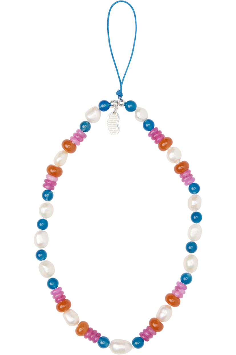 Handcrafted beaded freshwater pearl phone strap in multicolor. 

· Agate and quartz stones throughout
· Sterling silver logo charm at length
· L8" / L20 cm

Supplier color: Silver