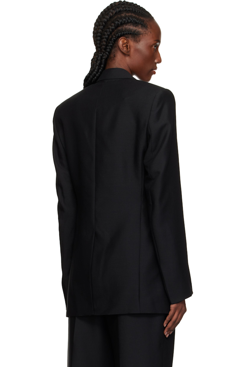 Malfilé mohair-blend twill blazer. 

· Notched lapel
· Button closure
· Welt pocket at chest
· Mock flap pockets at waist
· Padded shoulders
· Vented cuffs
· Central vent at back hem
· Welt pocket at interior 
· Full satin lining 

Supplier color: Black
