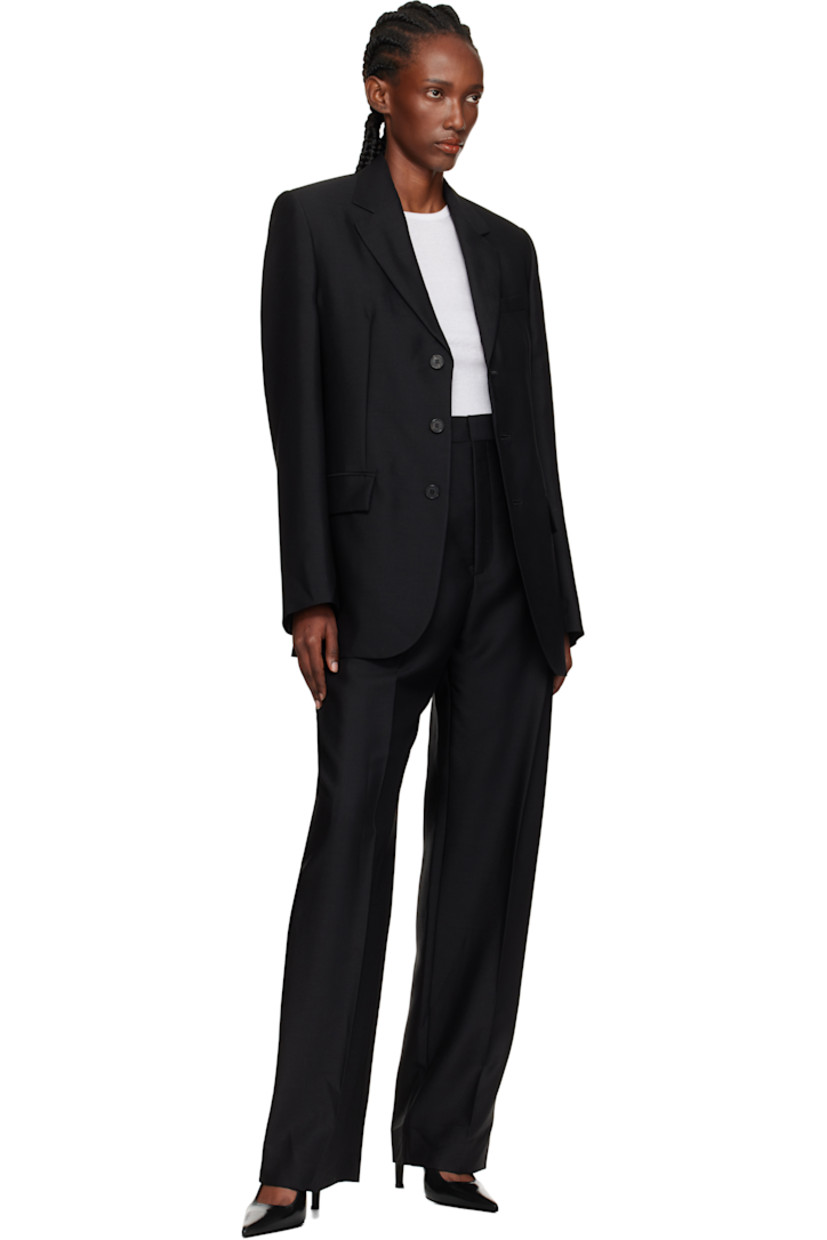 Malfilé mohair-blend twill blazer. 

· Notched lapel
· Button closure
· Welt pocket at chest
· Mock flap pockets at waist
· Padded shoulders
· Vented cuffs
· Central vent at back hem
· Welt pocket at interior 
· Full satin lining 

Supplier color: Black