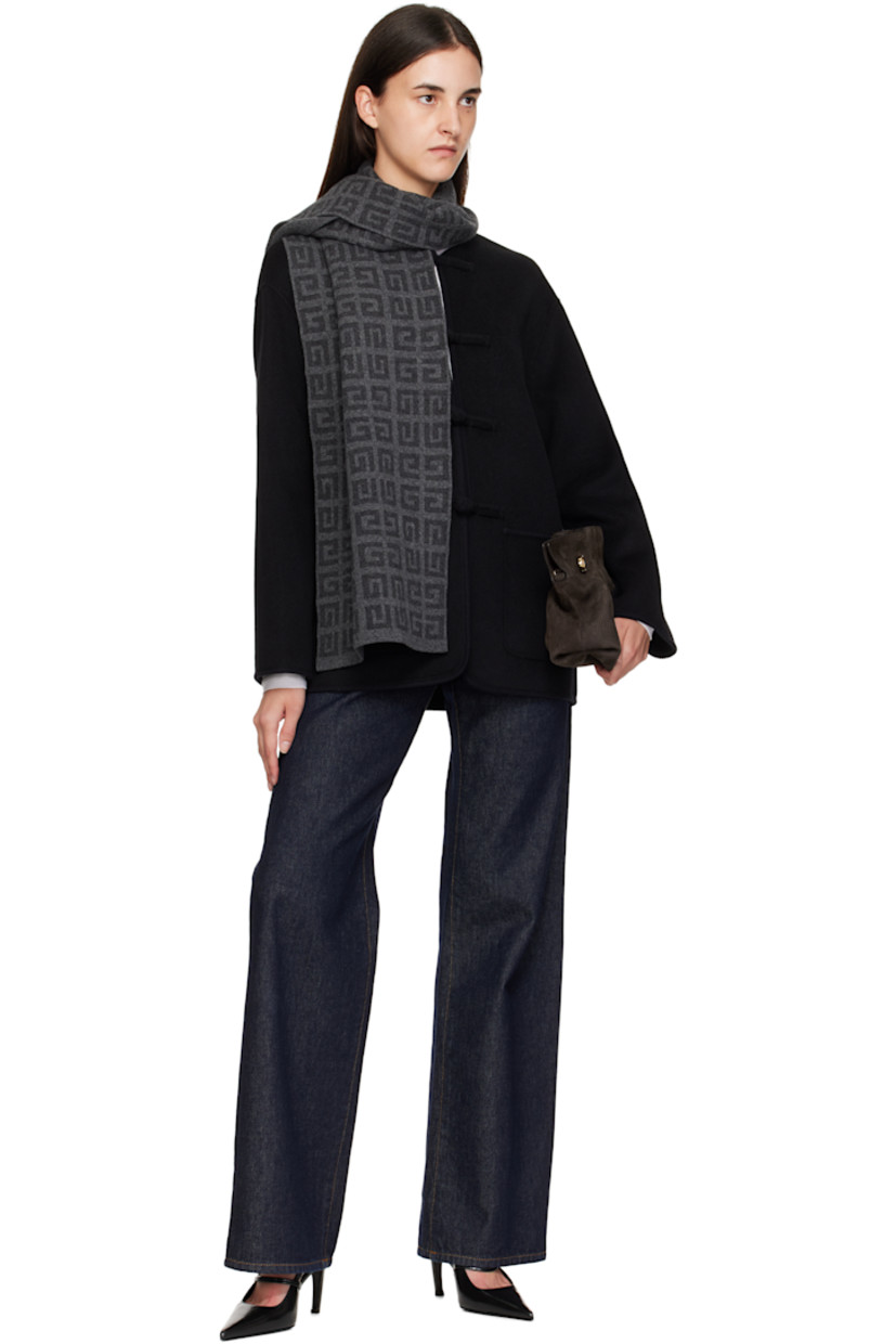 Rectangular knit wool- and cashmere-blend scarf.

· Jacquard logo at face
· Jacquard logo pattern at back face
· L68" x W13"

Supplier color: Grey mix/Charcoal