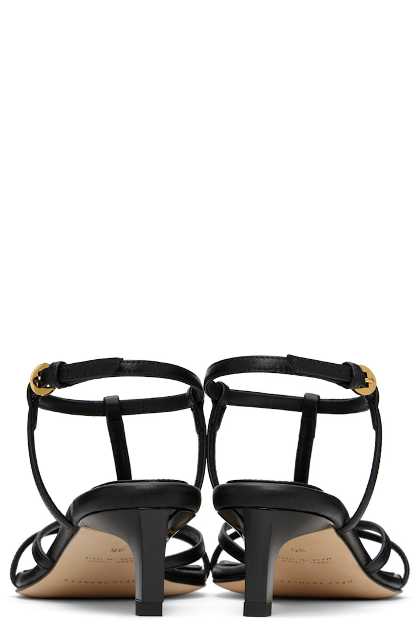 Handcrafted buffed nappa leather heeled sandals in black.

· Open square toe
· Pin-buckle ankle strap
· Logo embossed at padded leather footbed
· Kitten heel with rubber injection
· Nubuck sole
· Heel: H1.75"

Supplier color: Black