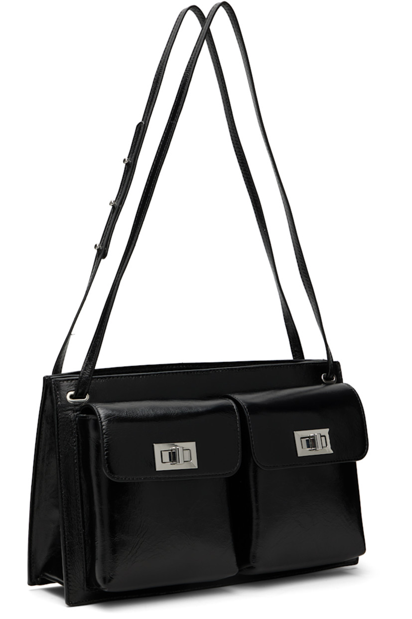 Crinkled lambskin shoulder bag.

· LWG-certified leather
· Adjustable shoulder straps
· Turn-lock flap pockets at face
· Zip closure
· Zip pocket at interior
· Faux-suede lining
· H8.5" x W11.75" x D4.75"

Supplier color: Black
