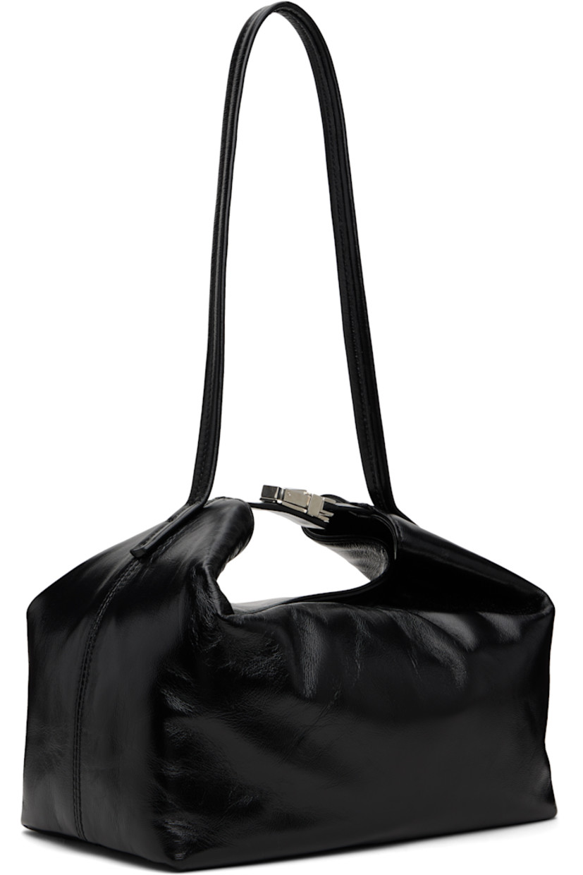 Crinkled lambskin shoulder bag.

· Fixed shoulder strap
· Press-release fastening at top
· Magnetic closure
· Faux-suede lining
· Logo-engraved silver-tone hardware
· H8" x W10" x D5.75"

Supplier color: Black