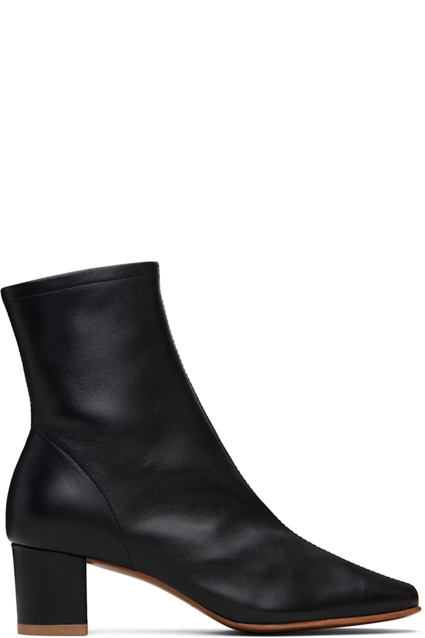 Ankle-high buffed lambskin boots.

· Square toe
· Zip closure at inner side
· Covered block heel with rubber injection
· Leather sole
· Heel: H2"

Supplier color: Black