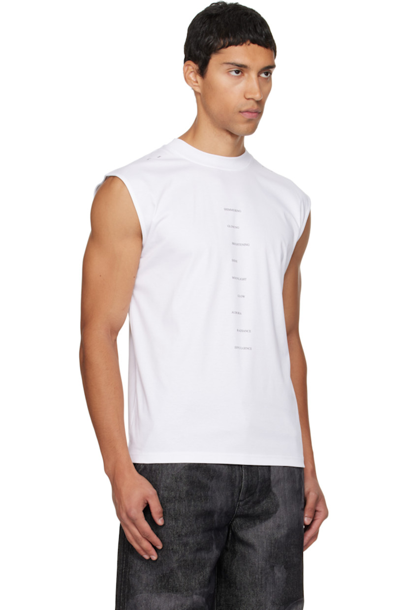 Cotton jersey tank top. 

· Rib-knit crewneck
· Logo and texts printed at front 

Supplier color: White