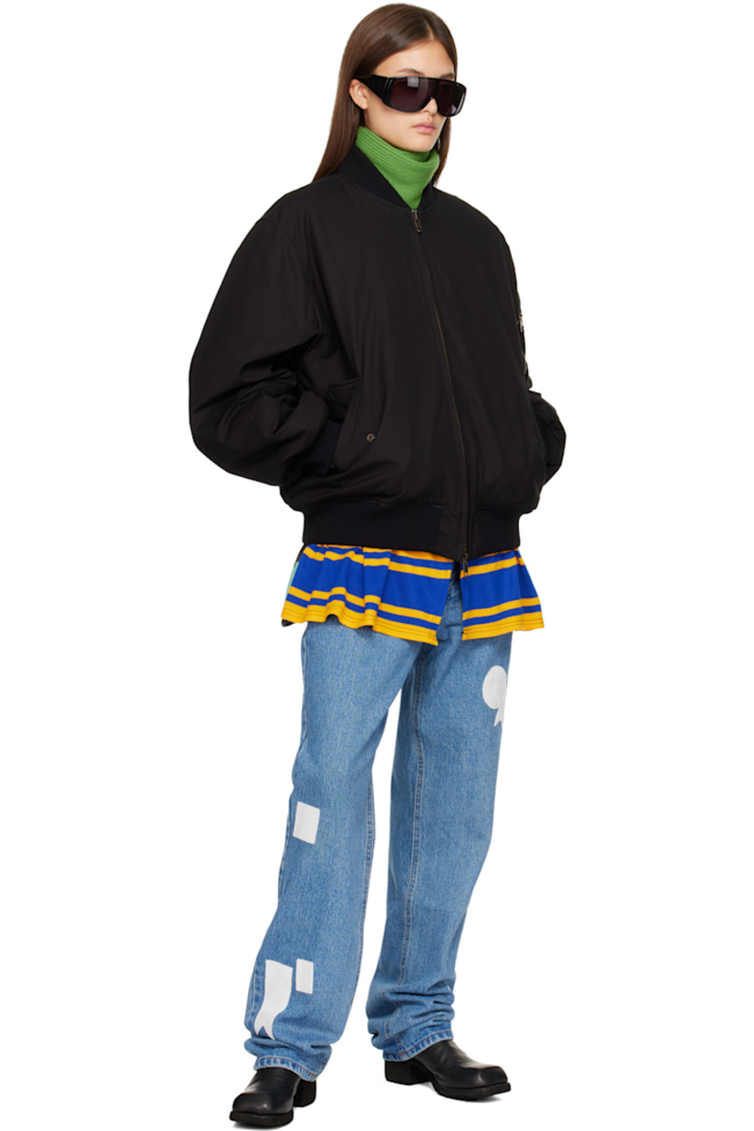 Insulated cotton broadcloth jacket.

· Rib-knit stand collar, hem, and cuffs
· Two-way zip closure
· Flap pockets at front
· Striped knit trim at hem
· Full satin lining

Each item is unique. Please note finishings may vary.

Supplier color: Black