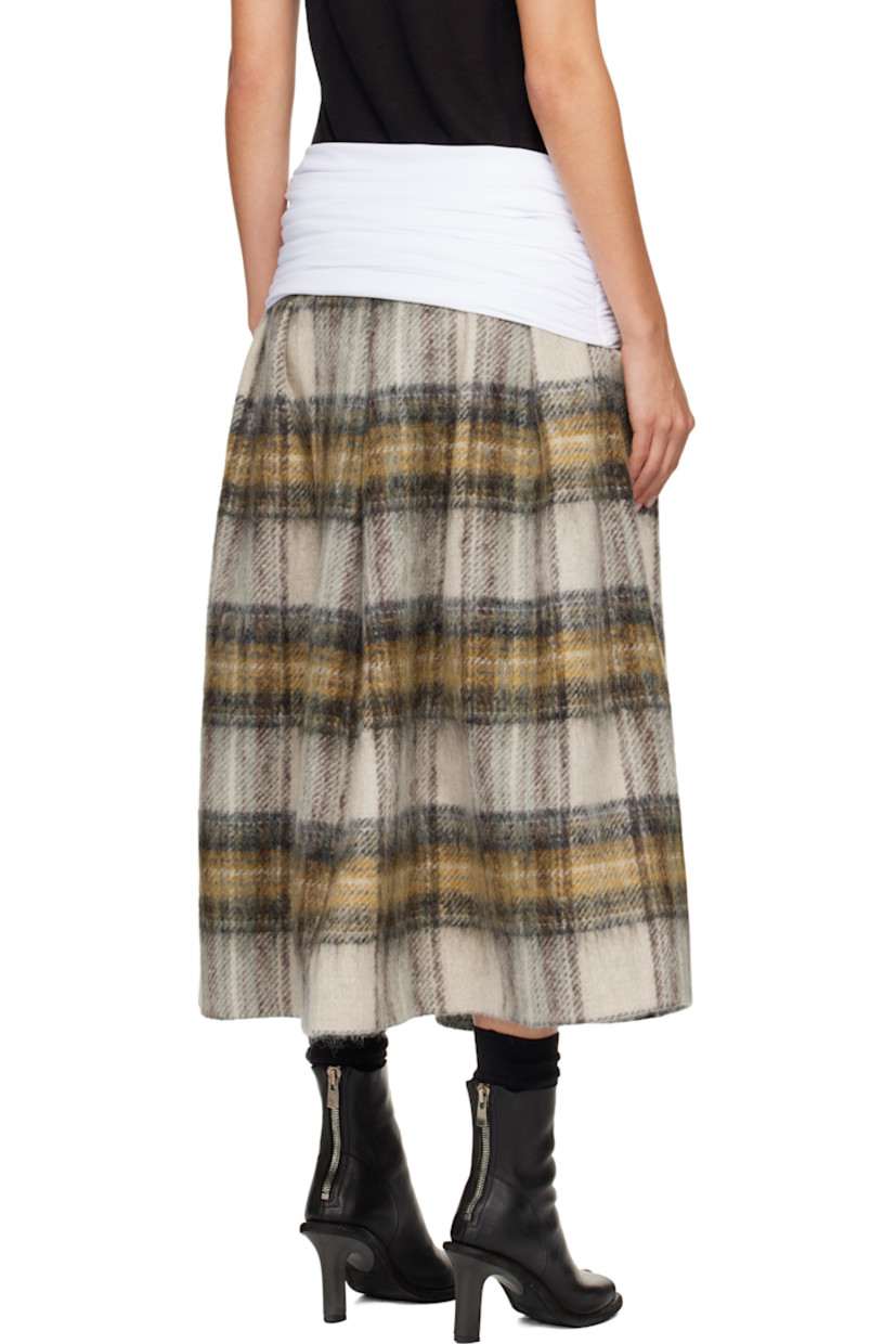 Brushed wool- and mohair-blend tweed midi skirt.

· Check pattern throughout
· Draping at elasticized foldover waistband
· Ruching at side seams
· Hook-eye and zip closure at side seam
· Full satin lining

Supplier color: Wool