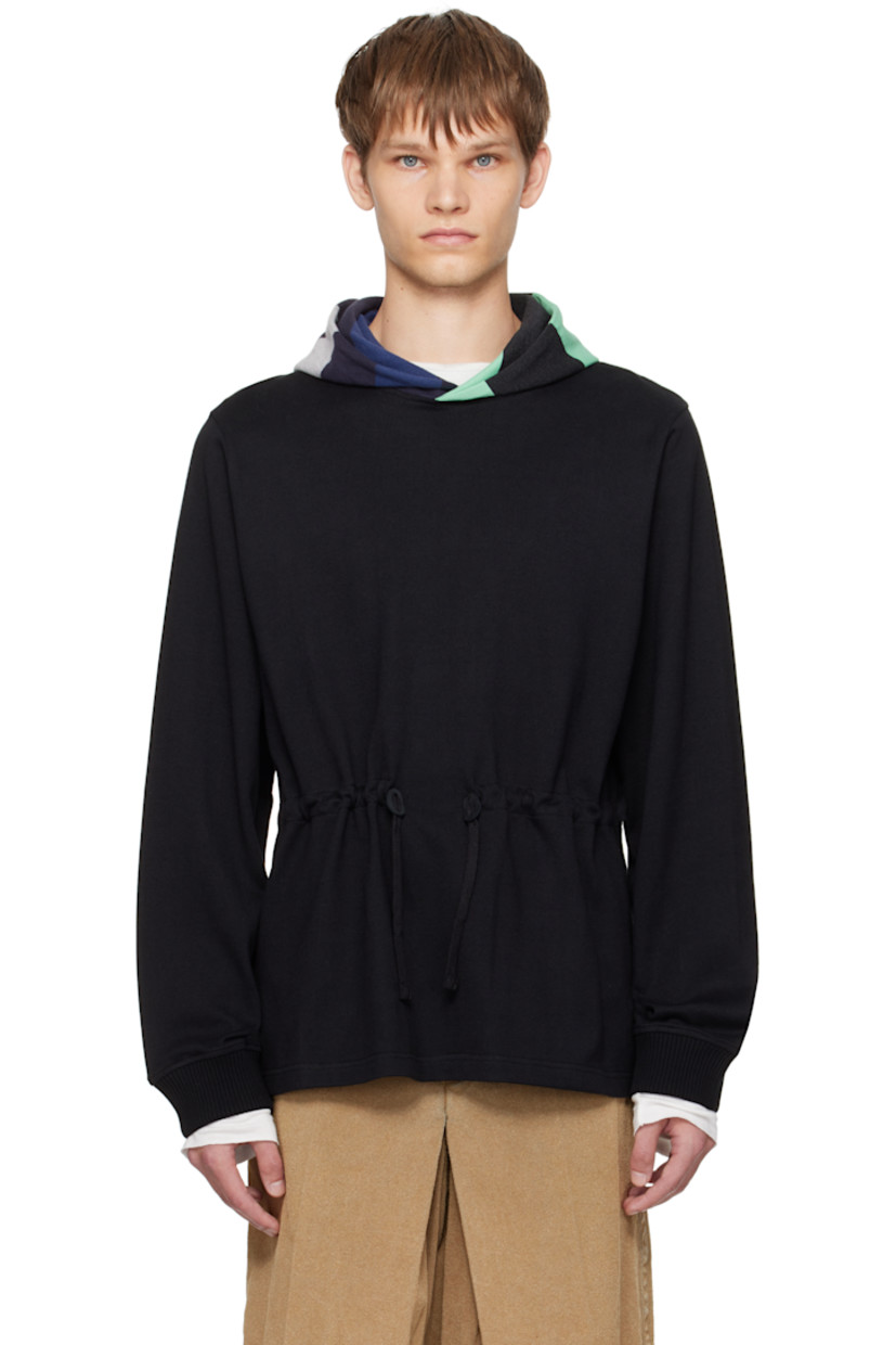Cotton jersey hoodie.

· Paneled construction
· Stripes at hood
· Drawstring at waist
· Vented side seams
· Rib-knit cuffs

Each item is unique. Please note coloration and pattern may vary.

Supplier color: Black